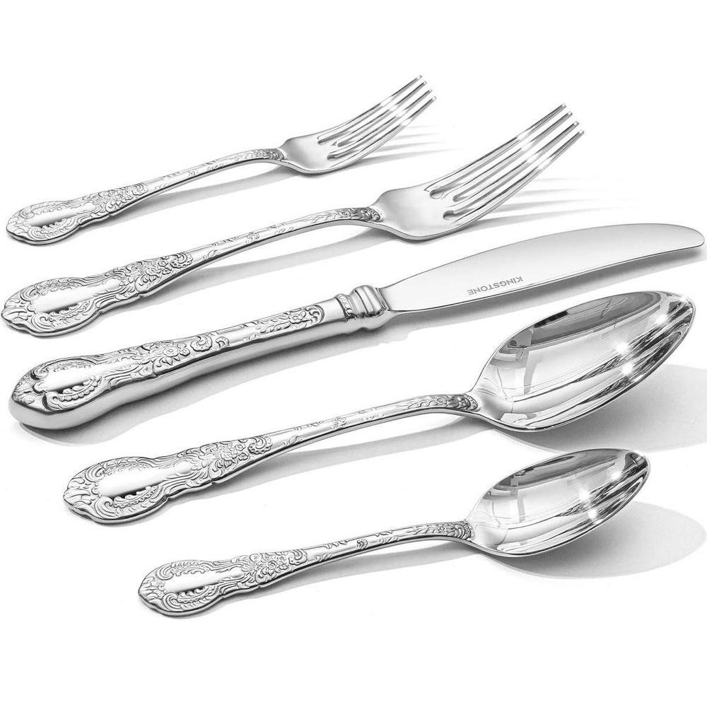 KINGSTONE 60 Piece Silverware Flatware Set For 12 18/10 Stainless Open Box